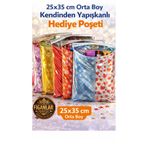 figanlar ambalaj 25x35 cm Orta Boy Kendinden Yapışkanlı Metalize Hediye Poşeti – Karışık Renk & Desen (10’lu Set)