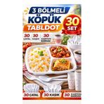 figanlar ambalaj 30 Kişilik Köpük Tabldot Seti 3 Bölmeli –30 Çatal 30 Kaşık 30 Karton Bardak kullan at tabak set