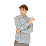 FIGS Erkek Slim Fit, Uzun Kollu, Ekoseli Gömlek, Bej, S