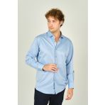 Figs Erkek Slim Fit Uzun Kollu Pamuklu Parlak Kumaş Gömlek 0013 Mavi