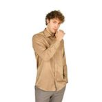 FIGS Slim Fit Uzun Kollu Pamuklu Parlak Kumaş Gömlek, L, 8054920250013, Camel, Erkek