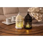 Figürlab Ramazan Feneri Motifli Dekoratif LED Aydınlatmalı Kandil Fener – Tealight Mum Ile Birlikte - Beyaz - Siyah