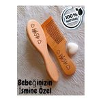 fikirstore %100 Gerçek Keçi Kılı Doğal Yumuşacık Bebek Saç Fırçası Ve Doğal Ahşap Tarak Seti