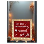 FİKİRSTORE Led Işıklı Kırmızı Ahşap Mesaj Panosu Yazı Tahtası Beyaz Renk Harf Setli Ve Ahşap Ayaklı