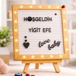 Fikirstore LED Işıklı Şövaleli Ahşap Mesaj Panosu Yazı Tahtası Letterboard - 1BW-Beyaz - 1 Adet