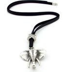 FİL ELEPHANT METAL MADALYON ORJİNAL SİYAH DERİ ERKEK KOLYE Q0653