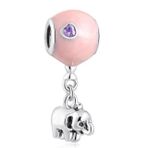 Fil Ve Mavi Balon Pandora Bilek İçin Gümüş Charm-pembe