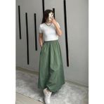 Fileto Cepli Poplin Kumaş Uzun Keten Karışımlı Etek Astarsız (90CM) - Yeşil - Standart