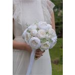 FilizKonuk Gelin Buketi, Nikah Çiçeği Kırık Beyaz Yapay Şakayık Gül Okaliptüs Yaka Çiçeği Hediye