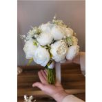FilizKonuk Gelin Buketi Nişan Çiçeği Nikah Çiçeği, Beyaz Soft Renk Boho Yapay Çiçek Buketi, Yaka Çiçeği Hediye