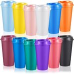 FillTouch 12 Adet Kapaklı Yeniden Kullanılabilir Kahve Fincanları 16oz Seyahat Sıcak Bardaklar Mikrodalgada Kullanılabilir Plastik Bardak Bardakları Sıcak ve Soğuk İçecekler için Kahve Kupaları, 12