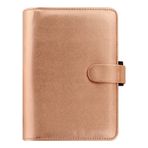 Filofax Saffiano Metalik Düzenleyici, Kişisel Boyut, Gül Altın - Çapraz Taneli, Deri Görünümlü, Parlak Metalik Kaplama, Altı Yüzük, Haftalık Takvim Günlüğü, Çok Dilli, 2025 (C022573-25)
