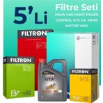 Filtron Jaguar XF 2.2 Dizel Castrol Motor Yağlı 2010-2015 5'li Filtre Bakım Seti