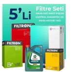 Filtron Peugeot 301 1.6 BlueHDi Dizel Filtre Bakım Seti Castrol Motor Yağlı (2014-2020) 5 Li
