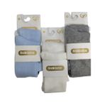 Fındık Bebe Yenidoğan Külotlu Bebe Çorabı 3'lü Set - Gri - Mavi - Krem - 3 - 6 Ay