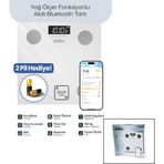 Findit BEYAZ YAĞ ÖLÇER AKILLI BLUETOOTH CAM BASKÜL PİLLİ 180KG/50GR 26X26CM 8-KİŞİ HAFIZA LCD EKRAN ℃ GÖSTERGE SBS-4472 (2818)