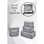 fine class Gri 6' Lı Set Bavul Organizer Valiz Düzenleyici Bavul Içi Çantası Düzenleyici