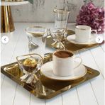 Fine Living Mocha Tepsili 10 Parça 2 Kişilik Special Set- Lokumluklu -Kadehli - Gold