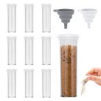 FINEASY 10 adet mini tuzluk, tuzluk ve biberlik, küçük, 10 g, kapaklı ve hunili plastik baharatlık, seyahat, kamp, mutfak ve açık havada mangal için mini tuzluk