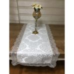 Finezza 140 cm Beste Güpürlü Damask Jakar Simli Kumaş Krem Runner