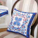 Finezza 1436 2 Adet 45x45 cm Krem Mavi Kumaşlı Çini Baskılı Kırlent Kılıfı