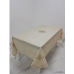 Finezza 160x220 cm İrem Bej Nakışlı Keten Kumaş Bej Masa Örtüsü