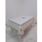 Finezza 160x220 cm İrem Bej Nakışlı Keten Kumaş Krem Masa Örtüsü