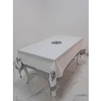 Finezza 160x220 cm İrem Gri Nakışlı Keten Kumaş Krem Masa Örtüsü