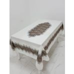 Finezza 160x220 cm Meltem Baskılı Keten Kumaş Kreme Kahve Dikdörtgen Masa Örtüsü