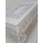 Finezza 160x220 cm Otantik Baskılı Keten Kumaş Kreme Gri Dikdörtgen Masa Örtüsü