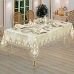 Finezza 160x230 cm 17 Parça 8 Kişilik Fulya Dantelli Kadife Krem Sofra Takımı