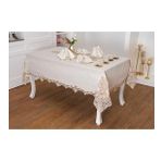 Finezza 160x230 cm 17 Parça 8 Kişilik Henna Güpürlü Keten Bej Sofra Takımı