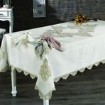 Finezza 160x230 cm 17 Parça Venüs Dantelli Keten Bej 8 Kişilik Sofra Takımı