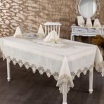 Finezza 160x230 cm 17 Parça Verda Güpürlü Keten Krem 8 Kişilik Sofra Takımı