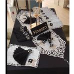 Finezza 160x230 cm 34 Parça 8 Kişilik Afife Kadife Monoray Kumaş Gümüş Siyah Dikdörtgen Sofra Takımı