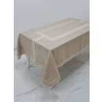 Finezza 160x230 cm Antik Lüx Jakar Bordürlü Keten Kumaş Bej Dikdörtgen Masa Örtüsü
