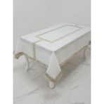Finezza 160x230 cm Antik Lüx Jakar Bordürlü Keten Kumaş Krem Dikdörtgen Masa Örtüsü