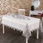 Finezza 160x230 cm Asya Lüx Dantelli Simli Keten Kumaş Krem Dikdörtgen Masa Örtüsü