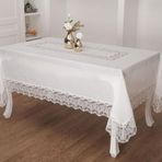 Finezza 160x230 cm Beril Lüx Dantelli Keten Kumaş Krem Masa Örtüsü