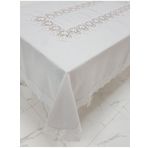 Finezza 160x230 cm Esra Lüx Dantelli Keten Kumaş Gri Dikdörtgen Masa Örtüsü