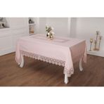 Finezza 160x230 cm Esra Lüx Dantelli Keten Kumaş Pudra Dikdörtgen Masa Örtüsü