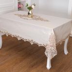 Finezza 160x230 cm Henna Lüx Dantelli Simli Keten Kumaş Bej Dikdörtgen Masa Örtüsü