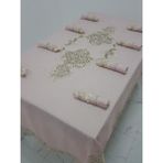 Finezza 160x230 cm Henna Lüx Dantelli Simli Keten Kumaş Pudra Dikdörtgen Masa Örtüsü