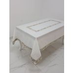 Finezza 160x230 cm Nergis Lüx Jakar Bordürlü Keten Kumaş Krem Dikdörtgen Masa Örtüsü