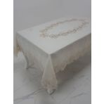 Finezza 160x230 cm Nihal Lüx Dantelli Simli Keten Kumaş Bej Masa Örtüsü