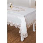 Finezza 160x230 cm Nihal Lüx Dantelli Simli Keten Kumaş Krem Masa Örtüsü