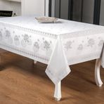 Finezza 160x320 cm Nilüfer Lüx Jakar Kumaş Gri Dikdörtgen Masa Örtüsü
