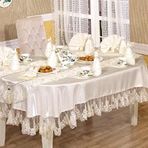 Finezza 170x230 cm 18 Parça 8 Kişilik Elizabeth Lüx Dantelli Strass Taşlı Monoray Kumaş Krem Dikdörtgen Sofra Takımı
