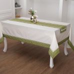 Finezza 170x230 cm 2 Parça Julyet Pamuk Krem Yeşil Masa Örtüsü ve Runner