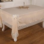 Finezza 170x230 cm Fedora Lüx Dantelli Taş Keten Kumaş Koyu Krem Dikdörtgen Masa Örtüsü